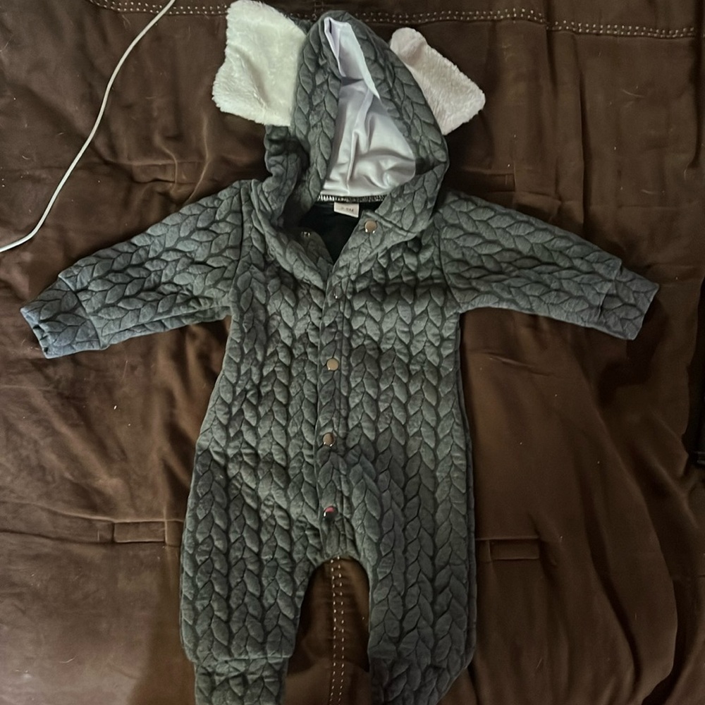 Grey one piece snuggle romper suit size 3-6mnths